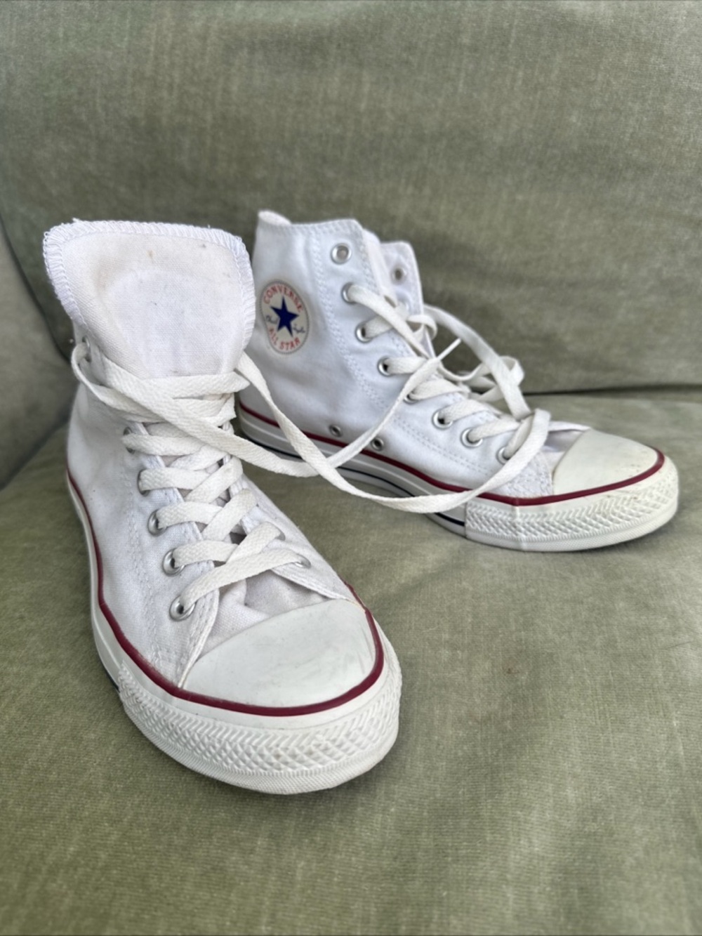 Converse White High-Top Canvas Sneakers with Red Trim